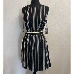 Vince Camuto Women's Size‎ 4 Daybreak Black Stiped Sleeveless Dress Belted NEW